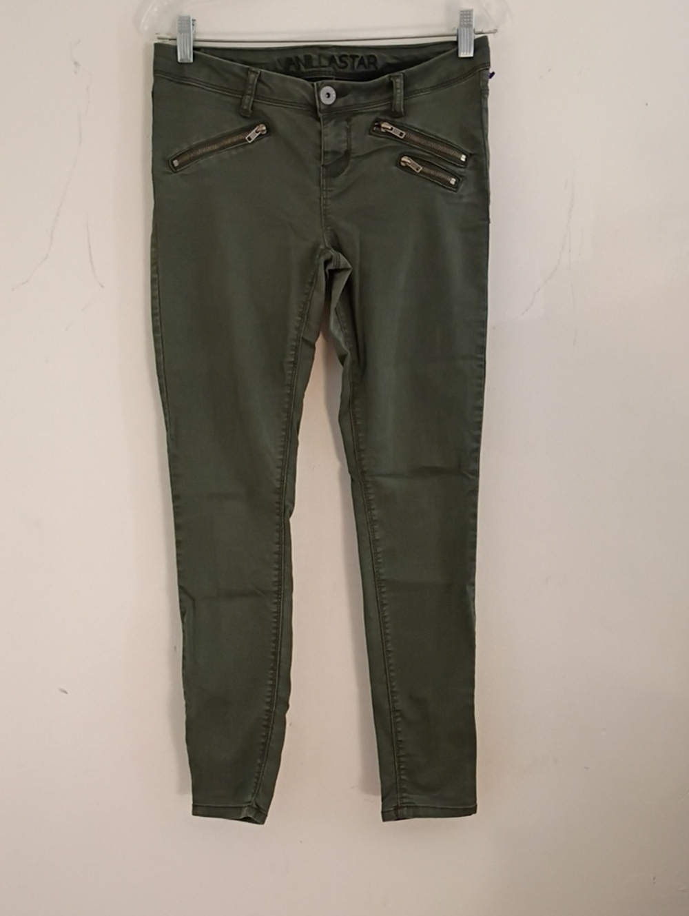 Vanilla Star Olive Green Skinny Pants with Front Zippers